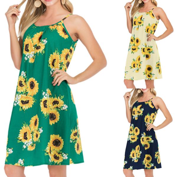 

women ladies summer floral dress beach holiday party casual slip mini sundress, Black;gray