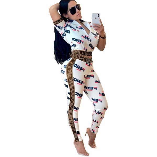

Women letter printed two piece track uit f letter crop top long pant outfit bodycon weat uit et hort leeve zipper jacket uit c434