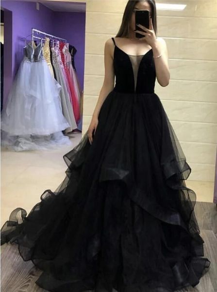 

black spaghetti strapless prom dresses a line evening party formal gowns tulle prom dress