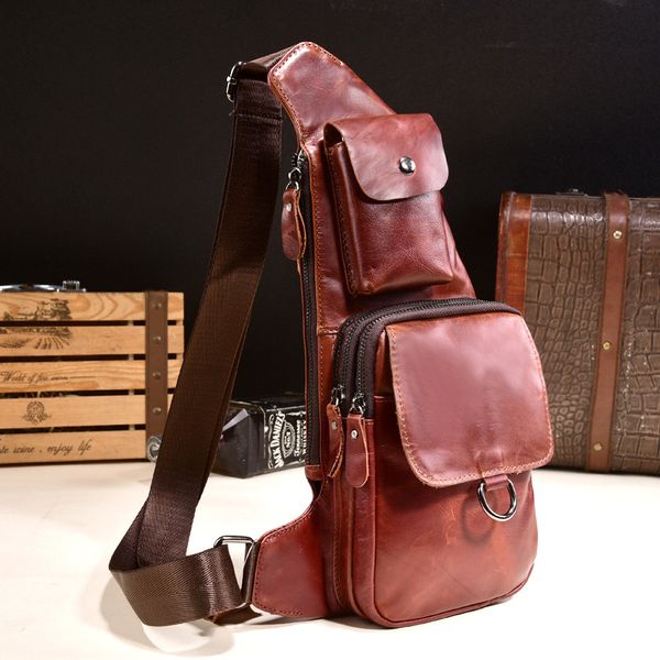 

new men's vintage genuine leather chest bag men's outdoor sports travel shoulder bag luxury cow leather cross-body