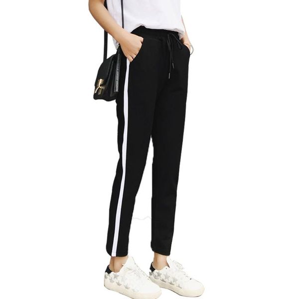 

2020 summer new brand sweatpants casual harem pants women loose trousers black striped side sweat pants female runing sport pant, Black;white