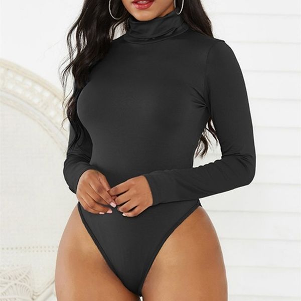 

women's jumpsuits & rompers slim bodysuit women autumn winter long sleeve turtleneck bodysuits basic white black red solid body suit, Black;white