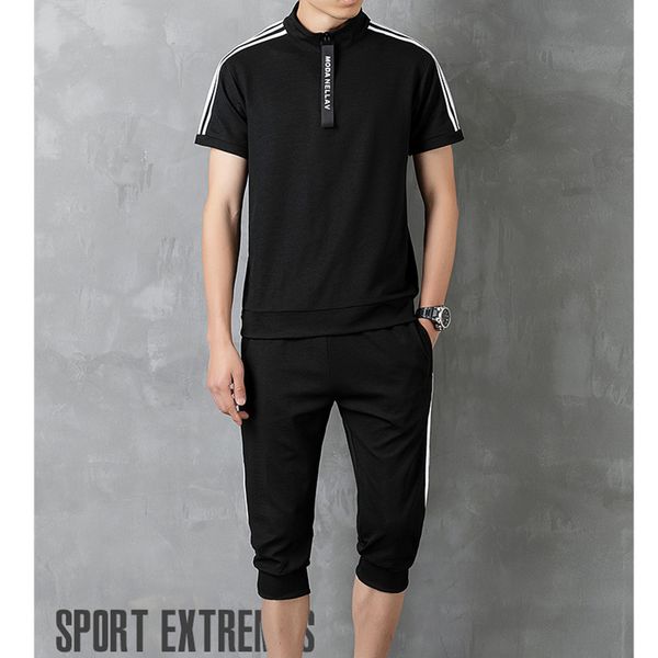 

summer new men's sets t shirts+pants two pieces sets sportswear joggings casual tracksuit male tshirt gyms fitness trouser, Gray