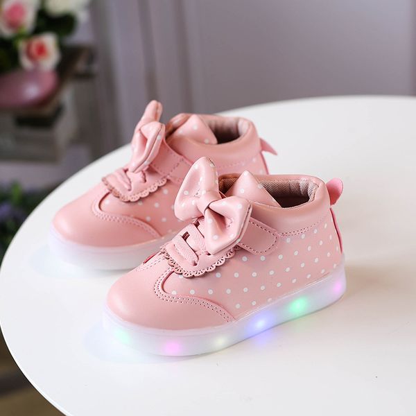 

2018 new pattern autumn and winter children shoe led light luminescence girl round shoes point bow light baby shoe, Black;red