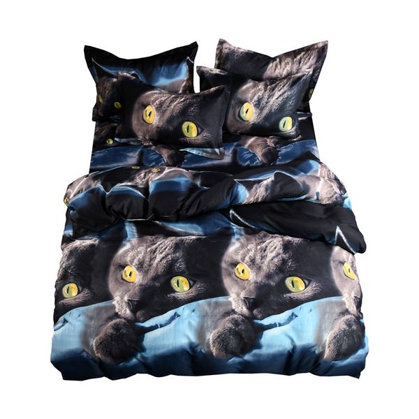 

3d black cats printed bedding set single double bed sets bs801 duvet cover pillowcases flat sheet 3pcs 4pcs