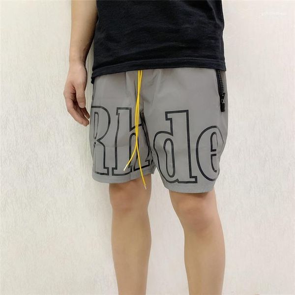 

shorts fashion drawstring relaxed mens shorts letters print 3m reflective mens beach, White;black