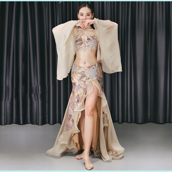 

stage wear women 2 piece of performance belly dancing show in costume bra+fish tail skirt dance cothing competition dress, Black;red