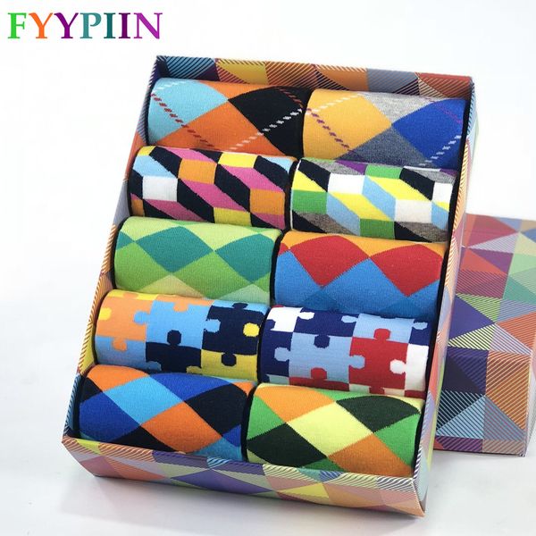 

2019 casual men socks new socks fashion design plaid colorful happy business party dress cotton socks man cj191209, Black