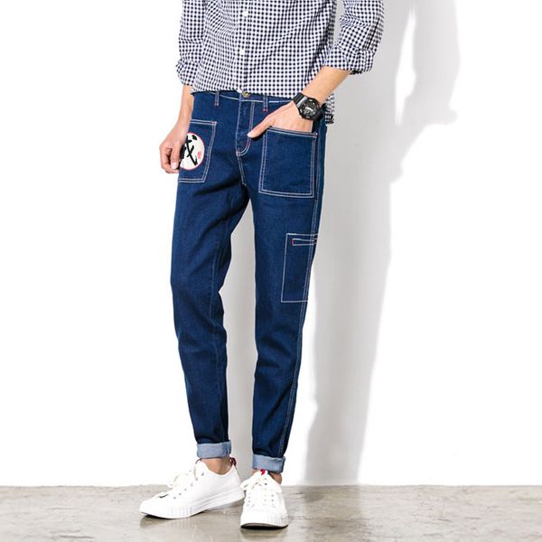 

spring and summer jeans men's loose feet slim thin trousers men's harem pants pants trend casual blue mens jeans