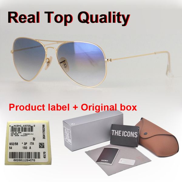 

1pcs wholesale - 58/62 classic pilot sunglasses men women uv400 glass lens eyewear sun glasses with retail cases and box, White;black