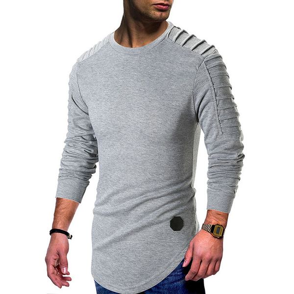 

Draped Mens Spring T shirt Longline Curved Casual Tees Long Sleeved Tops Clothes