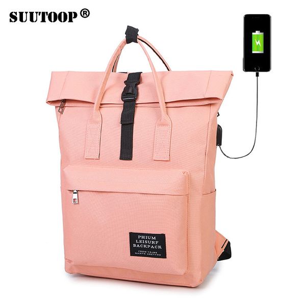 

fashion women girls backpack usb charging nylon travel backpacks pink school bags for teenagers girl mochila feminina satchel j190628