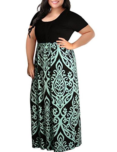 

kancystore women plus size maxi dresses chevron print summer short sleeve casual long dress, Black;gray