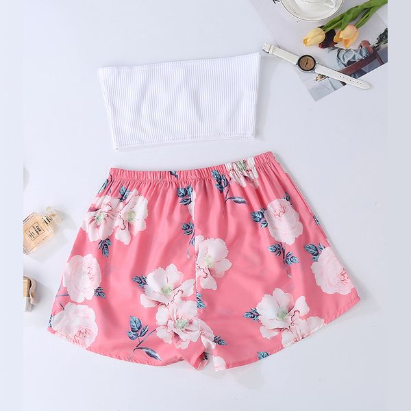 

sweet women's pajamas sets with cute flowers printed white pink color causal pajama sets fashion softy pajamas for ladies, Black;red