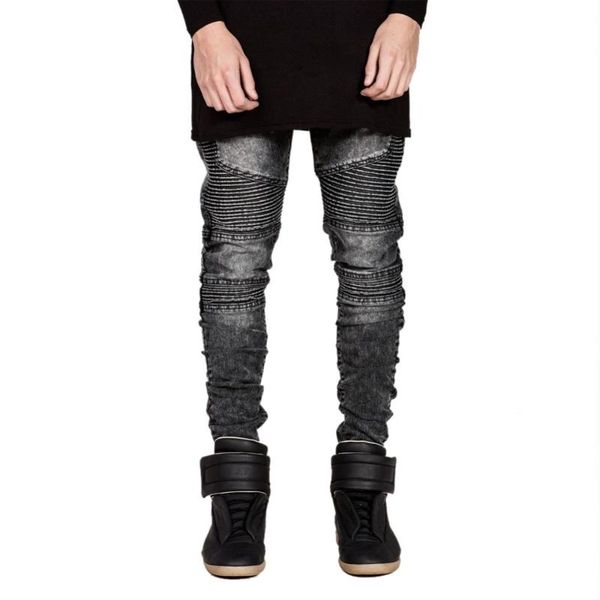 

men's jeans 2021 fashion brand men homme straight slim fit biker pants denim trousers pleated designer mens clothing, Blue
