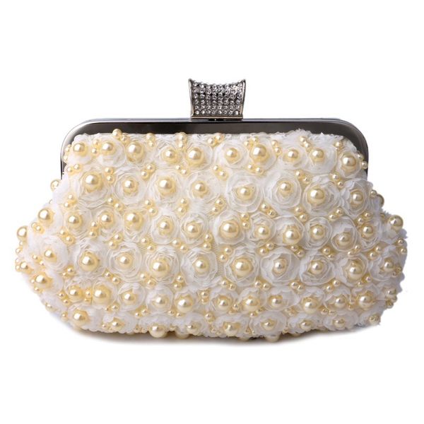 

designer-new evening bags women clutch bag wedding bridal handbag pearl beaded lace rose fashion rhinestone bags