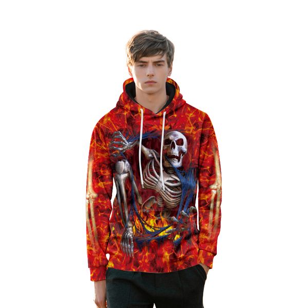 

puimentiua fashion eu size skulls hoodies men/women thin 3d sweatshirts digital print fire skulls skeleton hooded hoodies, Black