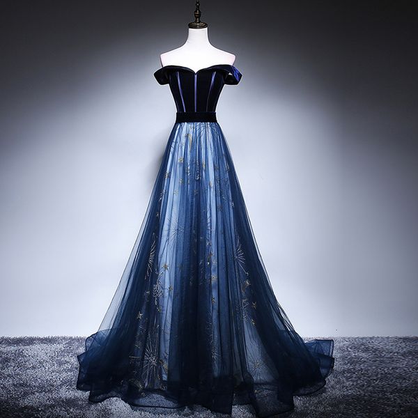 

luxury elegant evening dresses embroidery navy blue famous designer party formal dress, White;black