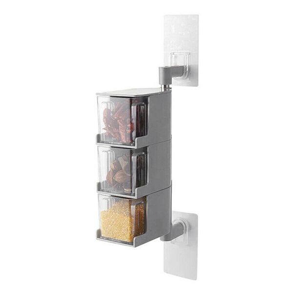 

3 layers rotating spice rack wall mount seasoning storage box kitchen organizer condiment storage container