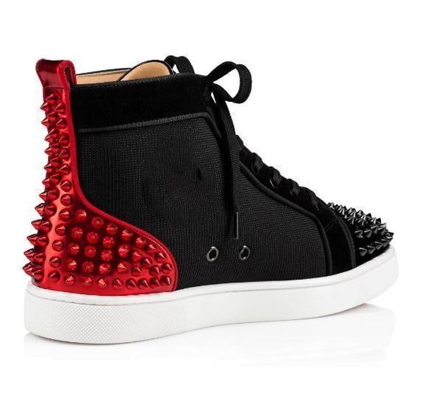 

new womens casual shoes luxury red bottom studded spikes fashion designer sneakers black red white high boots party wedding shoes f001 i01