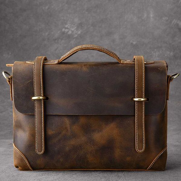

men genuine leather handbag handmade crazy horse leather crossbody bag vintage shoulder messenger bag