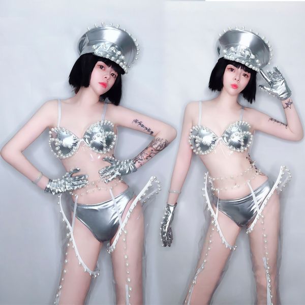 

эластичная лакированная кожа ds костюм sexy dj ночной клуб воротник танцевальное платье жемчужина бикини сценическая одежда джаз танцевальны, Black;red