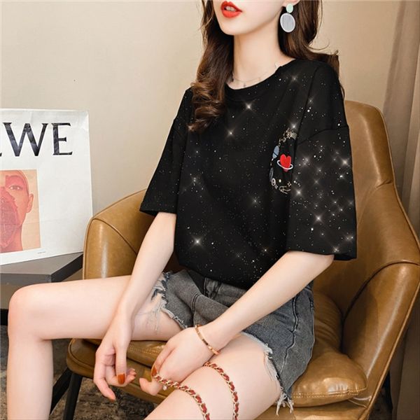 

2023# short-sleeved t- female summer 2020 loose shiny half-sleeve ins shirt shirt student age-reducing t-shirt, White