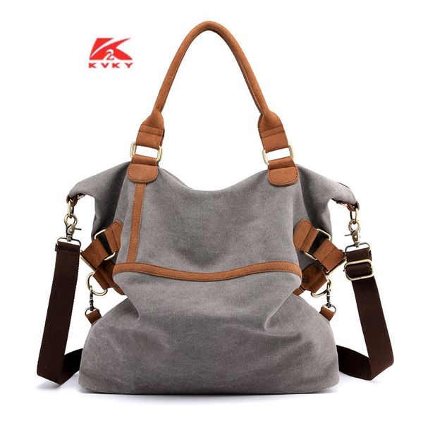 

2020 kvky марка большой карман повседневный tote женщин сумки на ремне сумки холст кожа емкость сумки для женщин