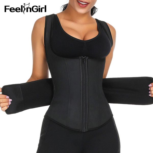 

feelingirl latex талии тренер тела shaper для похудения пояс 9 сталь кость для похудения нижнее белье моделирование ремень формирователь bod, Black;white