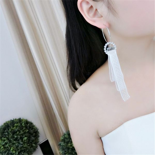 

fiazia bohemian ribbon drop earrings for women jewelry accessories statement bijou black dangle earring white earring mujer moda, Silver