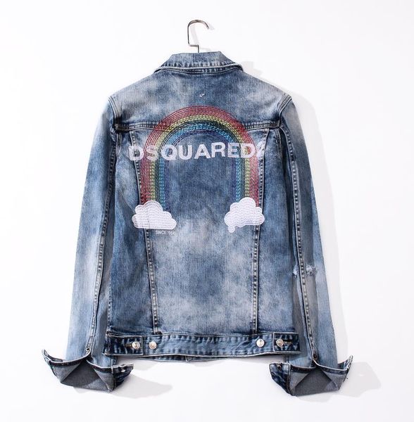 

d2 прилив бренда мужской пальто роскошный дизайн куртки высокого качества радуги вышивка джинсовый жакет мода тонкая куртка тенденция мотоци, Black;brown