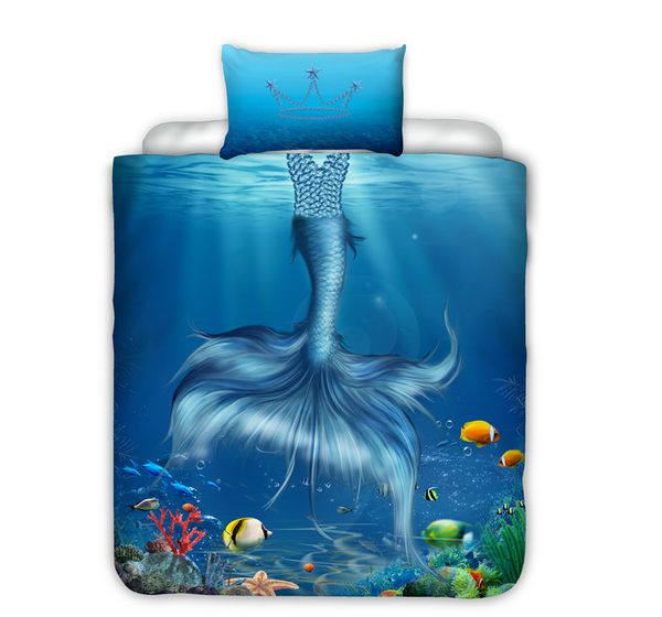 

mermaid bedding sets for kids girls boys 2pcs crown single bed duvet cover set bedclothes bed linen (no sheet no filling