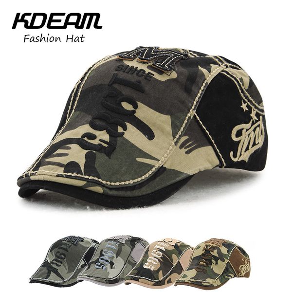 

kdeam camouflage berets cap women summer outdoor breathable hats solid sun hat flat cotton newsboy adjustable caps for men 09421, Blue;gray