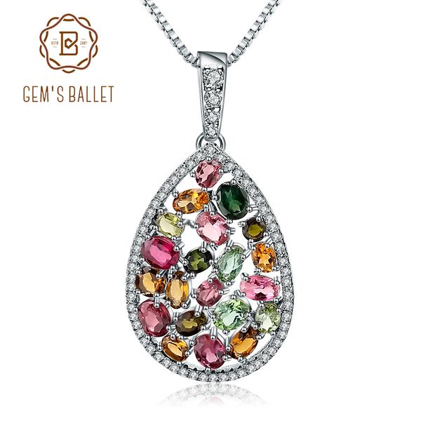 

gem's ballet 1.16ct colorful natural tourmaline pendant necklace solid 925 sterling silver gemstone fashion jewelry for women