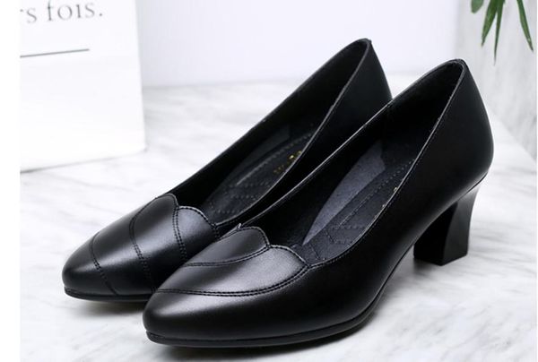 

women's shoes in spring and autumn middle coarse heel round head#39, Black