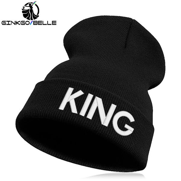 

king letter beanie hat skullie cap slouchy winter autumn knitted embroidery hiphop hat men women teens street dance cap black