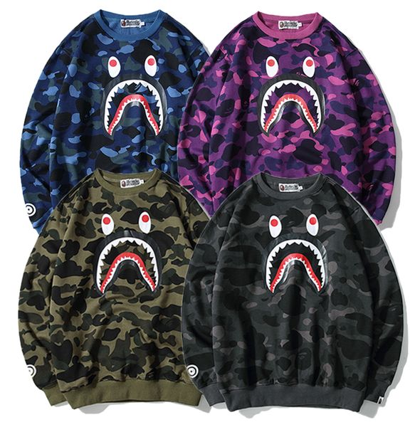 

горячие марки кофты fahsion cool акула лицо камуфляж пуловер дизайнер классик-стрит хип-хоп высокий fullsleeves толстовка пиджаки b100087l, Black