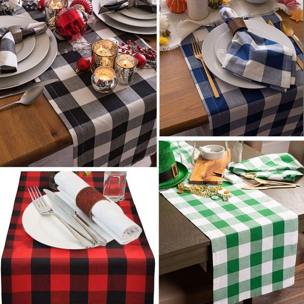 

30x180cm plaid burlap christmas table runner christmas table decoration lumberjack themed birthday party decor