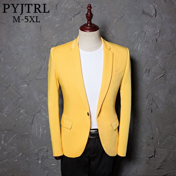 

pyjtrl mens classic plus size 5xl yellow suit jacket fashion casual blazer designs costume homme stage clothes for singers, White;black