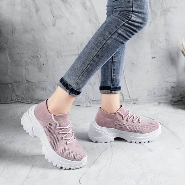 

2019flat platform sneakers women fashion thick bottom height increasing 6cm black/white casual chunky shoes ladies running shoes