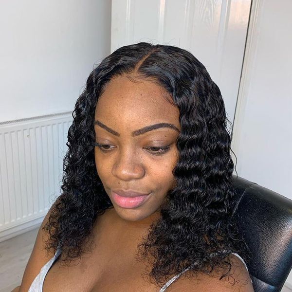 

curly lace front human hair wigs for black women short bob long deep frontal brazilian water wave wig wet and wavy hd full 13x4, Black;brown