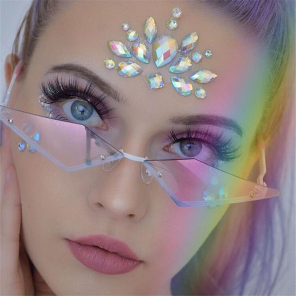 

fashion rimless sunglasses women luxury vintage sun glasses ladies unique design eyeglasses shade female frameless eyewear uv400, White;black