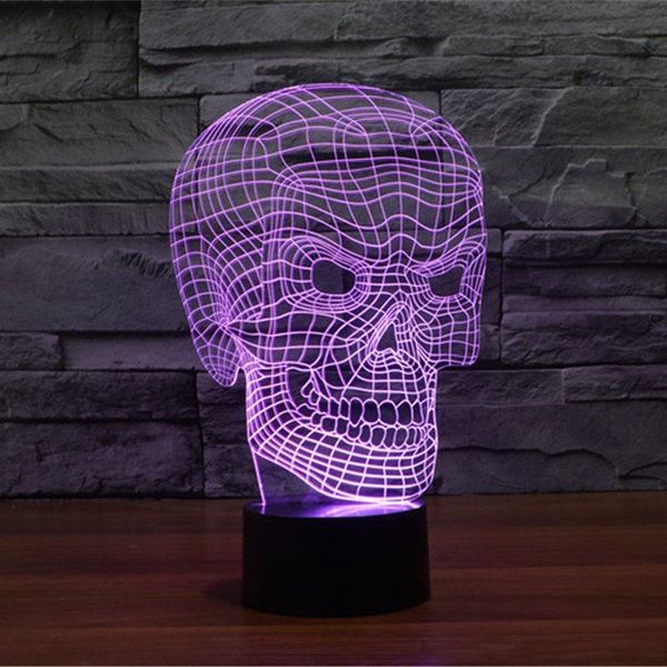 Totenkopf mit wütendem Gesicht, 3D-Nachtlicht, optische Täuschung, visuelle Lampen für Weihnachten, Halloween, Geschenke, Elstey 7 Farben Touch-Tisch-Schreibtischlampe