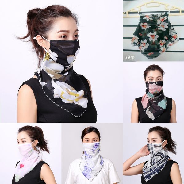 

nxauz women scarf chiffon mask 38 styles face face handkerchief outdoor windproof half silk dust-proof sunshade masks scarf, Black