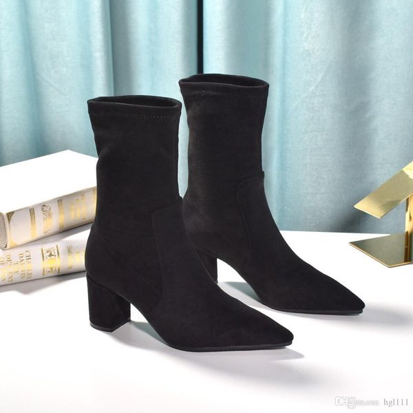 

2019 autumn and winter new wild slip-on martin boots women boots high-heeled martin chunky heel female british wind bare boots