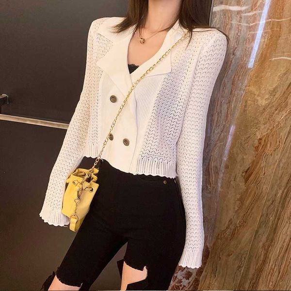 

women's knits & tees knitted cardigans autumn style crop womens sweaters vintage hollow out fashion brand ladies designer missoov l, White