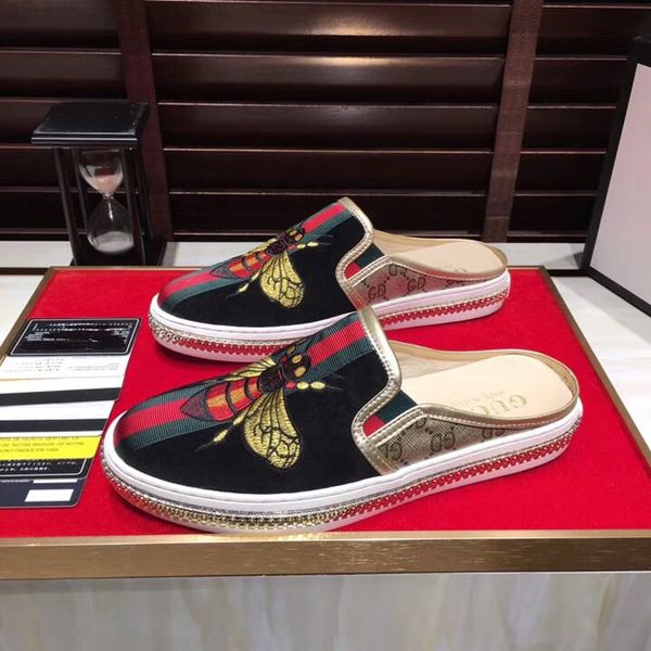 

new luxury fashion designer men's slippers superstar metal buckle half slippers classic embroidery beach flat sandals, Black