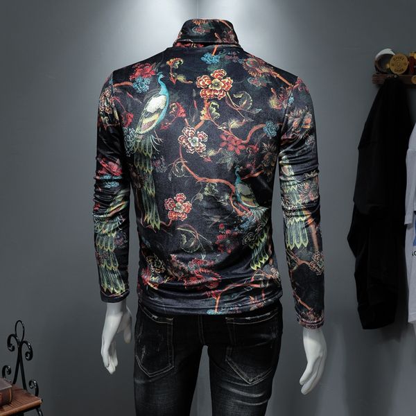 

2019 autumn and winter new korean velvet british slim youth men's double plus velvet high collar long-sleeved t-shirt, White;black