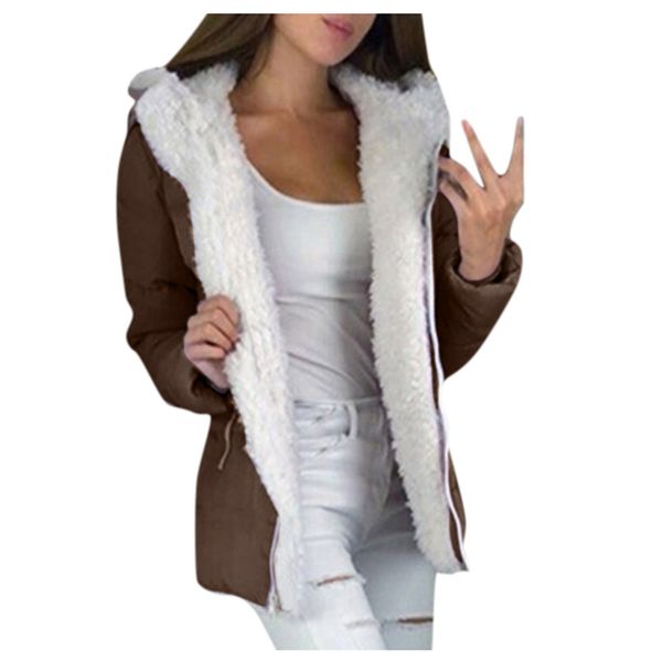 

women's autumn jacket winter warm solid plush hoodie coat fashion pocket zipper long sleeves outwear manteau femme plus size 5xl, Black