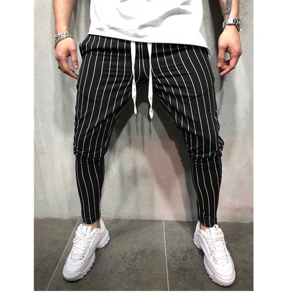 

new men's casual pants slim personality sports stripe design jogging pants, Black
